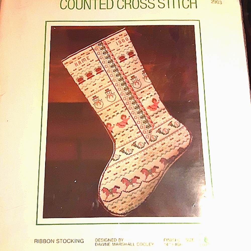 Christmas Ribbon Stocking Counted Cross Stitch Kit Sunset 1985 Vintage